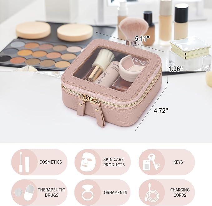 Small Clear Makeup Bag for Women Mini Cosmetic Bag Travel Toiletry Bag Purse Organizer with Zipper Car Essentials (Pink, Mini)