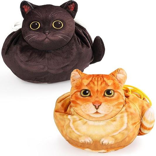 2-Pack Cat Makeup Bag, Black and Orange, Large-Capacity Travel Makeup Organizer, Cat Gift for Women