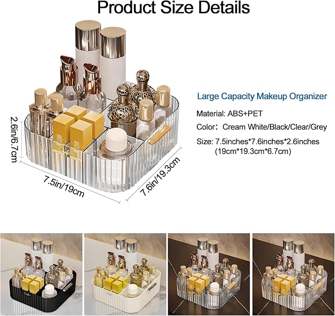 DASITON Acrylic Makeup Organizer,9 Slots Makeup Brush Holder,Makeup Storage with Handle,Vintage Striped Cosmetic Organizer for Desk Storage Container,Vanity,Bathroom(Clear)