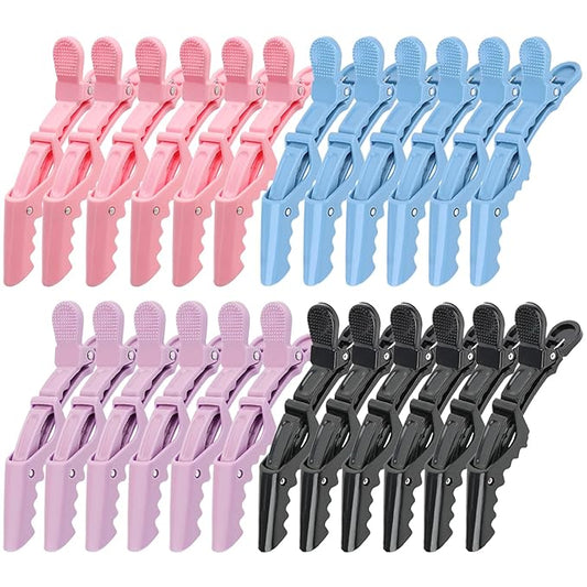 24 Pack Alligator Hair Clips for Styling, Sectioning Crocodile hair Clips Professional Barber Accessories for Salon of Thick Curly Volume Hair (Pink, Blue, Purple, Black)