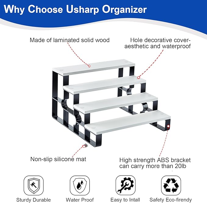 Wooden Bathroom Countertop Organizer,4 Tier Cologne and Perfume Organize for Men,Display Riser Stand for Bedroom Vanity,Bathroom Storage Shelf(White,4 Tiers-Width=11.2")