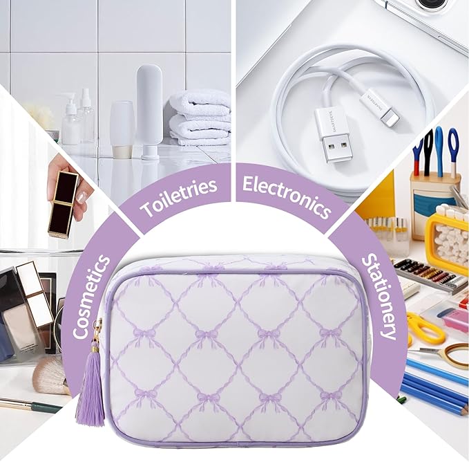 Makeup Bag Travel Cosmetic Bag Organizer Tassel Toiletry Bag Large Canvas Zipper Pouch Mahjong Tile Bag