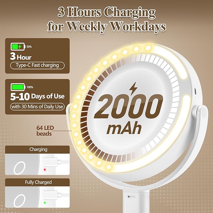 MOMOKUBA Makeup Mirror with Lights, Double Sided 1x/30x Magnifying Mirror with Light, Rechargeable 3 Color Lights and Adjustable Brightness, 360° Rotation Detachable Comes with Tweezer(White-30X)