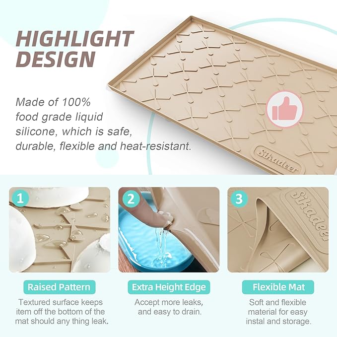 SIKADEER 28" x 22" Under Sink Mat Waterproof, Silicone Mat Kitchen Drawer Shelf and Cabinet Liner, Sink Protector for Kitchen Organizers and Storage, Boot Tray Pet Food Mats