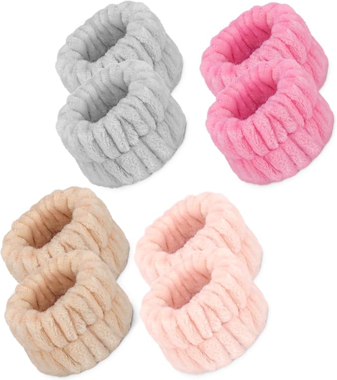 Crosize 8 Pcs Microfiber Spa Wrist Bands for Women, Yoga Enthusiasts and People Doing Housework or Sports, Absorbent Face Washing Wristbands, Prevent Water from Spilling Down Your Arms