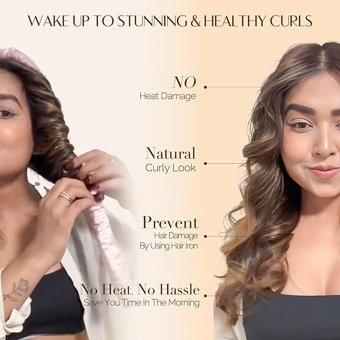 Yanibest Satin Heatless Curler Set, Overnight Hair Curler to Sleep in, No Heat Curling Rods, with Satin Scrunchies and Clip