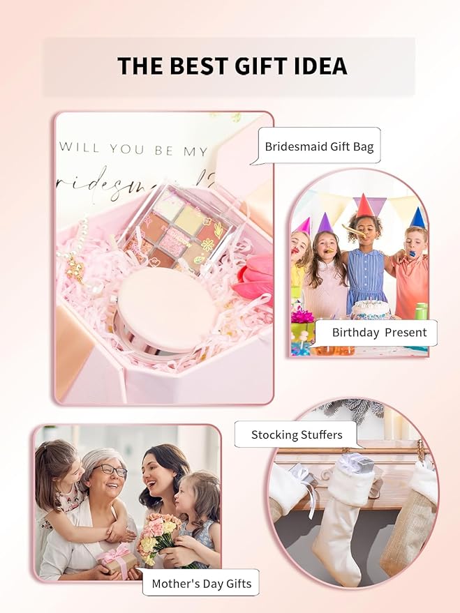 Compact Mirror for Purse, Double-Sided 1X/2X Magnifying Metal Pocket Makeup Mirrors(Round,Pink Marshmallow)