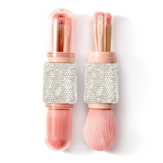 WOKOTO 4 in 1 White Diamond-Embellished Makeup Brushes - Nail Art Dust Powder Remover Brush, Eye Shadow, Lip & Foundation Brush, Soft Nail Art Dust Cleaner Brush for Acrylic Application and Makeup