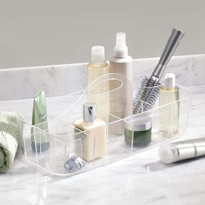 iDesign Recycled Plastic Cosmetic Organizer Tote, The Clarity Collection – 14.5” x 7” x 5.75”, Clear Bin