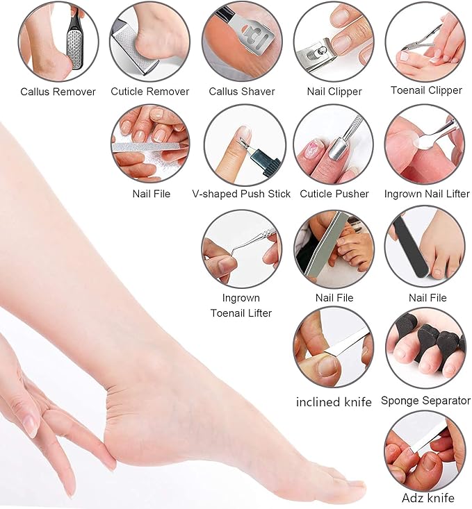 36 in 1 Pedicure Kit, Professional Pedicure Tools Foot Rasp Foot Dead Skin Remover for Home & Salon Care