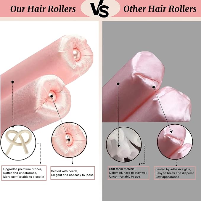 Heatless Curling set,Silk Curls Rod Headband,No Heat Rollers to Sleep in Overnight,Satin Hair Curlers for Long and Medium Hair(Pink)