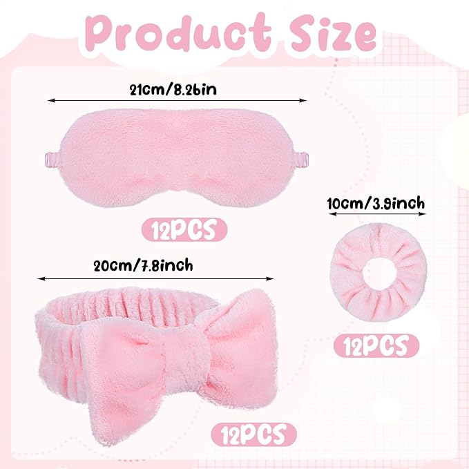 36 PCS Spa Headband Bulk, Girls Spa Headband Pink Makeup Headbands Eye Mask Coral Fleece Scrunchies Sleepover Party Supplies Slumber Party Supplies for Girls for Women and Girl Gifts