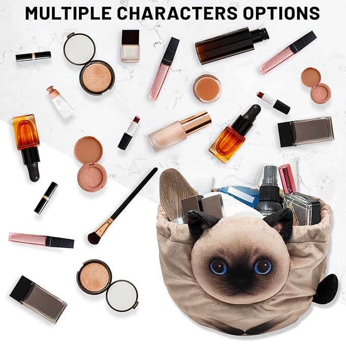 Drawstring Makeup Bag, Cat Makeup Bag, Travel Makeup Organizer, Cosmetic Pouch Bag, Cat Gift for Women, Lay Flat Makeup Bag Gifts for Cat Lovers(2-Pack)