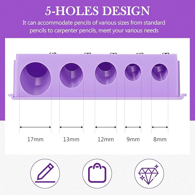 Honoson 2 Pcs 5 Hole Cosmetic Long Point Manual Pencil Sharpener with Plastic Lid Makeup Eyeliner Pencil Sharpener (Purple)