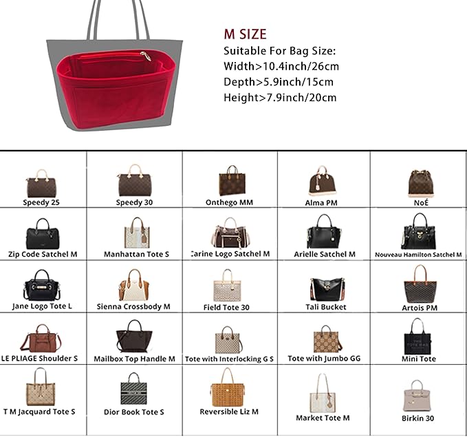 Purse Organizer Insert, Suede Bag Organizer Handbag Tote Shaper, Suede Material, Soft and Non Damaging Bag (Black, Medium)