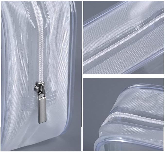 6 Pack Clear Toiletry Carry Pouch with Zipper Portable Plastic Waterproof Cosmetic Bag TSA Approved for Vacation Travel Bathroom and Organizing (White, Small and Large)