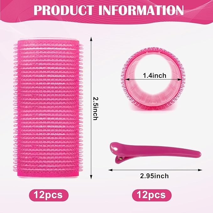 12 Piece Hair Roller Set with Clips, Self Grip Hair Rollers Hair Curler for Long Medium Short Hair, Random Color (3.6cm)