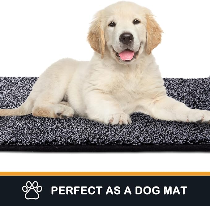 PURRUGS Dirt Trapping Door Mat 31.5" x 70", Non-Slip Machine Washable Entryway Rug, Dog Doormat, Indoor Front Door Mat, Super Absorbent Entry Rug for Muddy Shoes & Paws, Bluish Grey-Black