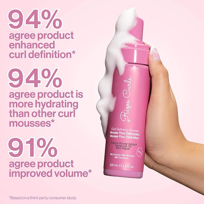 Rizos Curls Curl Defining Mousse – Lightweight Foam for Volume & Hydration – Shine & Definition for Every Curl Pattern: Wavy, Curly, Coily 1a–4c Hair Types – Sulfate & Paraben Free | Hydrate & Define, Volume & Definition, Frizz Free Shine