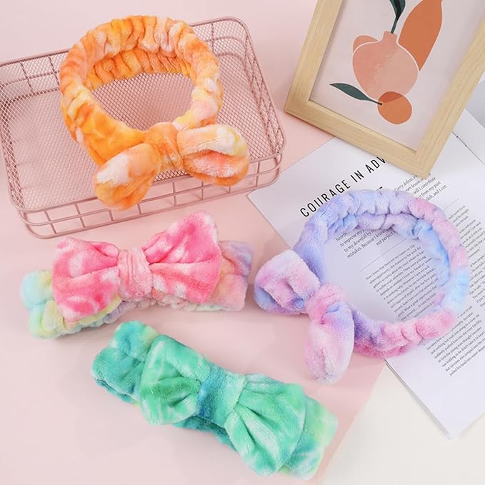 12pcs Spa Headband Soft Bowknot Spa Hair Band Coral Fleece Headband Makeup Headbands for Face Washing Skin Care Shower Yoga Headwraps for Women Girls (Pattern K)