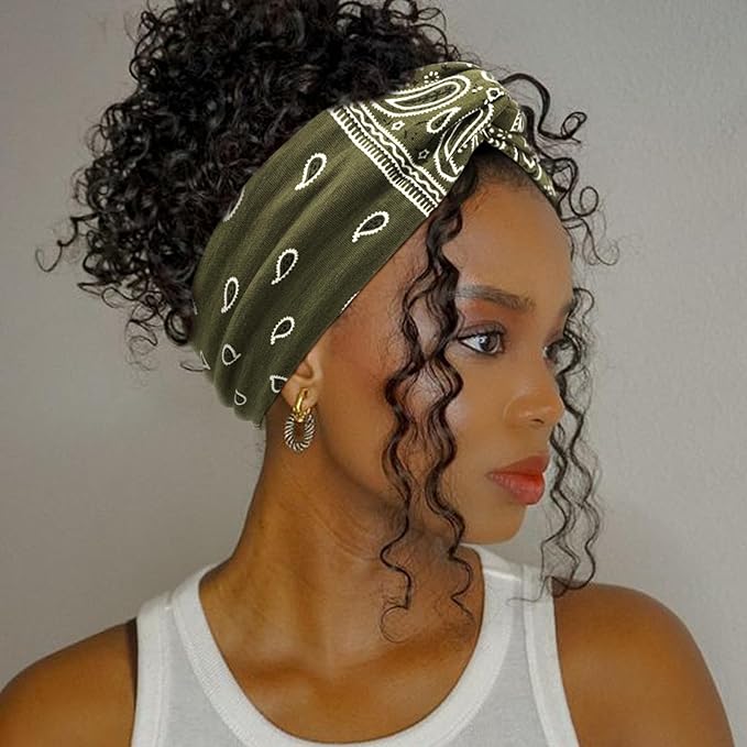 DRESHOW 4 Pack Boho Cotton Non-Slip Headbands for Women Girls Yoga Workout Running Knotted Turban Floral Elastic Head Wrap