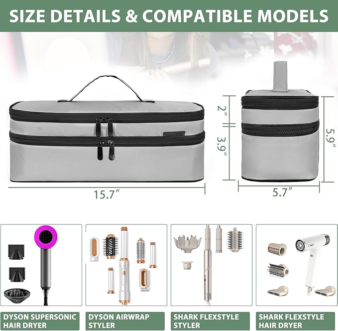 Double Layer Travel Carrying Case Compatible with Shark Flexstyle, Storage Case for Revlon One-Step Hair Dryer and Volumizer Hot Air Brush Portable Organizer Bag for Dyson Airwrap Styler