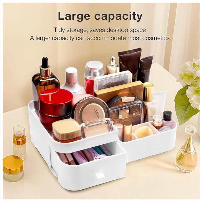 Abiudeng Makeup Organizer for Cosmetic with Drawers,Skincare Organizer for Bathroom for Lipsticks,Jewelry,Nail Care,Eyeshadows-Small White