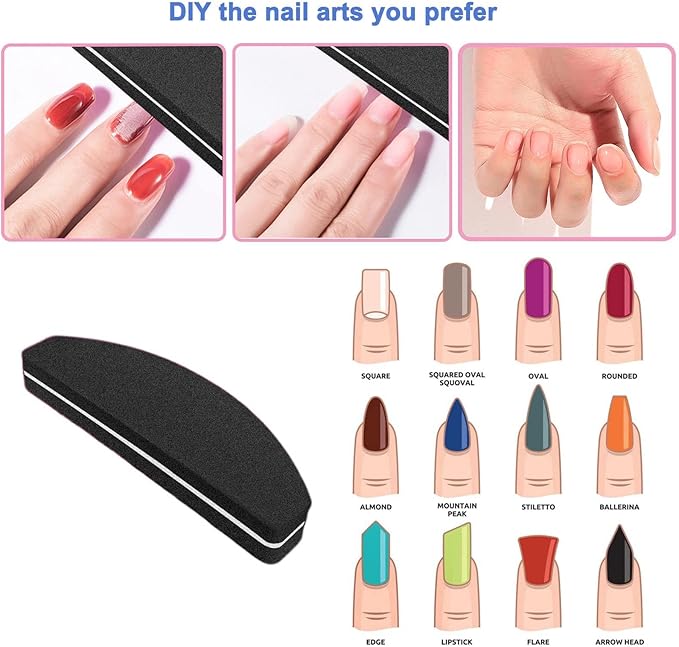 20 PCs Nail Buffers, Double Sided Nail Files Buffer Blocks 100/180 Grit Portable Washable Sanding Buffing File Arc Shape (Black)
