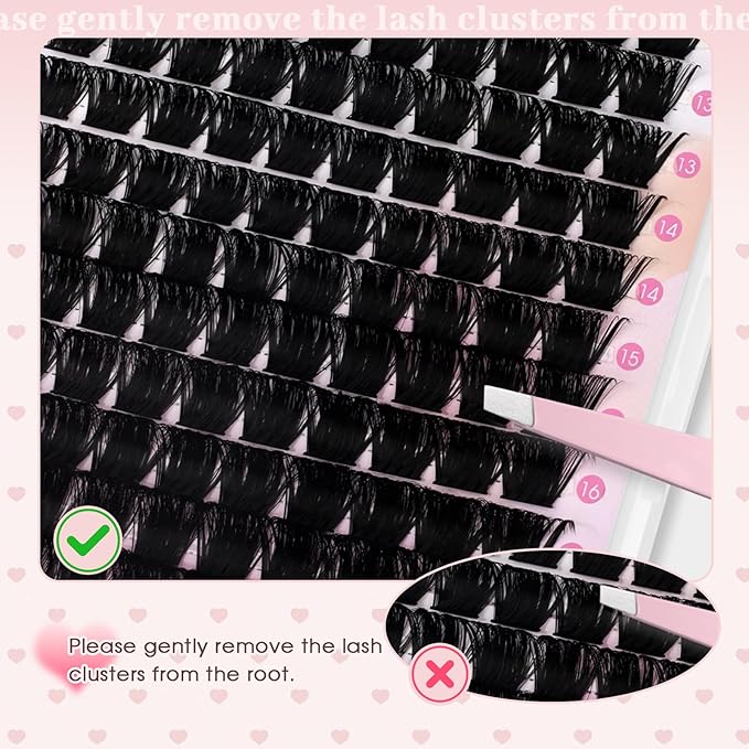 FADLASH Fluffy Lash Clusters 200D Eyelash Clusters 8-16mm Individual Clusters Eyelash Extensions Volume Lash Extensions DIY at Home (200D, 8-16mm)