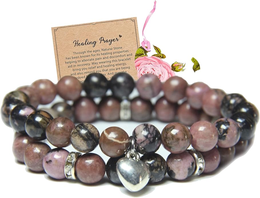 2Pcs Healing Crystal Bracelets for Women Handmade Beaded Bracelet Healing Prayers Crystal 8mm Natural Stone Beads Bracelet Stress Relief Get Well Soon Gifts