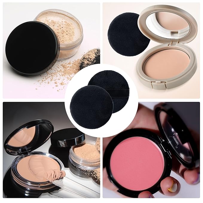 25 Pack 60mm Round Powder Puffs for Foundation Makeup Applicators, Soft Cotton Skin-Friendly Face Powder Sponge Velour Velet Puffs Pads for Cream Cosmetics- Black