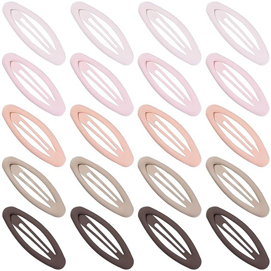 20PCS Oval Metal Snap Clips for Women No Slip Small Barrettes for Thin Fine Hair,Matte Brown Beige Pink