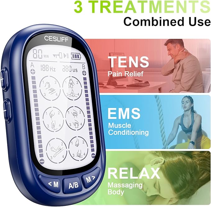 Dual Channel TENS EMS Unit Large Screen 24 Modes 36 Levels Intensity Muscle Stimulator, Rechargeable Electric Pulse Massager TENS Machine for Lower Back Neck Shoulder Pain Relief with 10 Pads