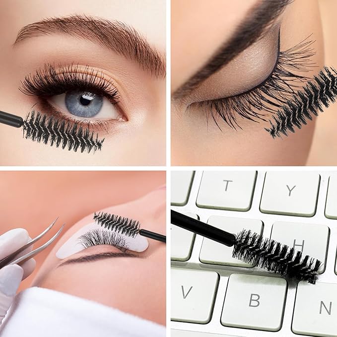 300 Pcs Disposable Mascara Wands Dual Ended Eyelash Brush Lip Brush, Lipstick Applicator Eyebrow Spoolies for Eyelash Extensions, Portable Makeup Brush for Eyebrow, Lip - Black