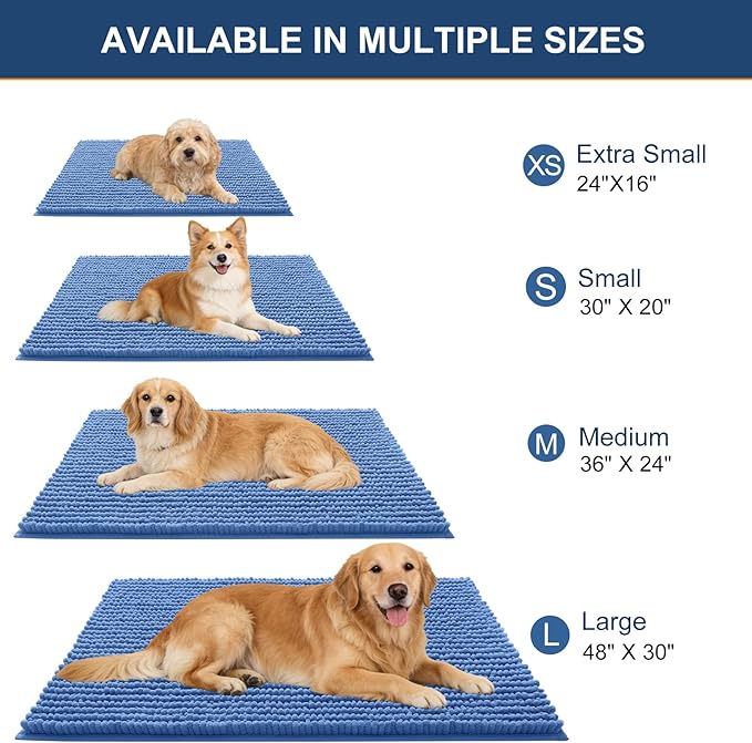 OLANLY Dog Door Mat for Muddy Paws 47x20, Ultra Absorbent Chenille Mud Doormat, Non-Slip Washable and Dirt Trapping Doormat for Indoor Entryway, Quick-Dry Indoor Pet Bed Mats for Dogs, Cornflower Blue