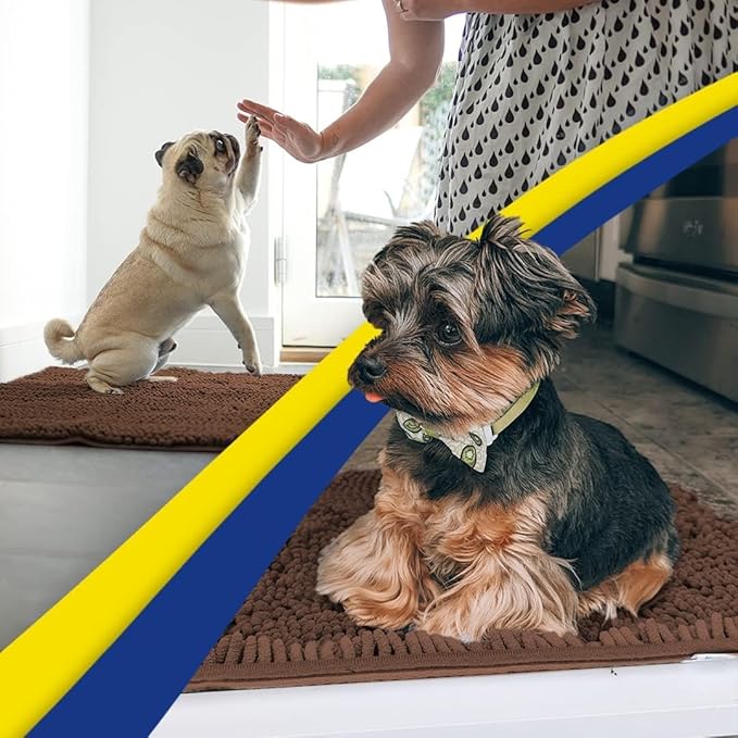 Muddy Mat® 2-Piece Brown Medium 30"X19" AS-SEEN-ON-TV Highly Absorbent Microfiber Door Mat, Bath Mat and Pet Rug, Non Slip Thick Washable Soft Chenille for Kitchen Bathroom Bedroom Indoor and Outdoor