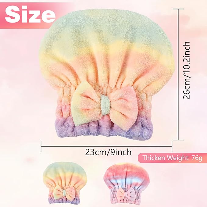 2PCS Super Absorbent Hair Towel Wrap for Wet Hair,Microfiber Hair Drying with Caps Bow Design,2026 New Fast Drying Hair Turban Wrap Towels Shower Cap for Girls and Women (Mix)