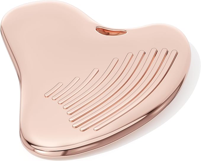 Non-Slip Grip Stainless Steel Gua Sha Tool for Face, 2026 Updated Ribbed Facial Guasha Massage Tool Cooling Metal Face Massager Scraper for Jawline Sculpting Cheeks & Chin, Ideal Gift for Women Mother