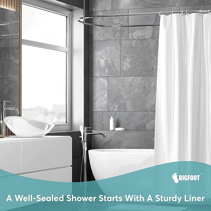 BigFoot Shower Curtain – 72 x 72 PEVA Heavy Duty Shower Curtain with Rustproof Metal Grommet and 3 Magnetic Weights – Odor Free and Compatible with Standard Showers, Frosted