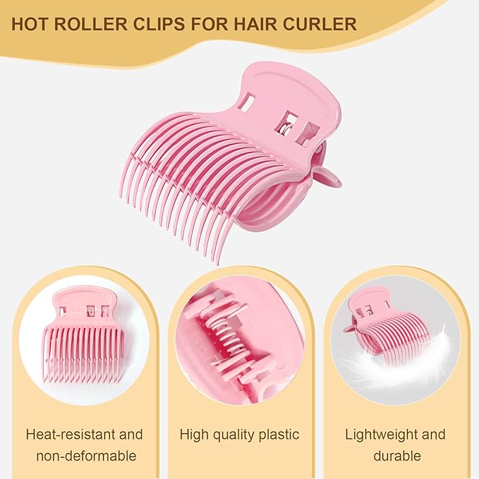Hot Roller Clips -10PCS Hair Roller Clip - Hair Curler Claw Clip - Replacement Roller Clips for Women Girls Hair Section Styling - Pink