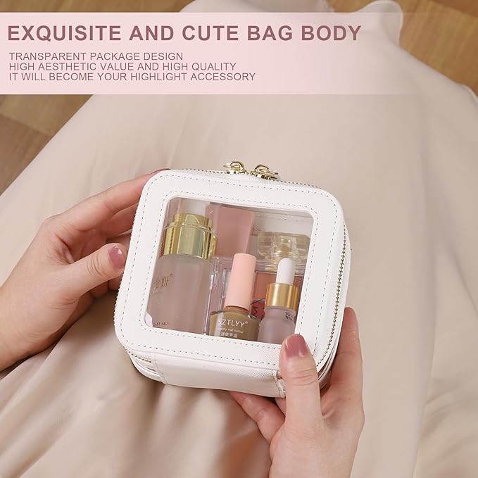 Pinkmik Small Makeup Bag Clear Mini Cosmetic Makeup Case & Toiletry Bag with Zipper Women's Purse Organizer & Car Essentials (White, MINI-2)