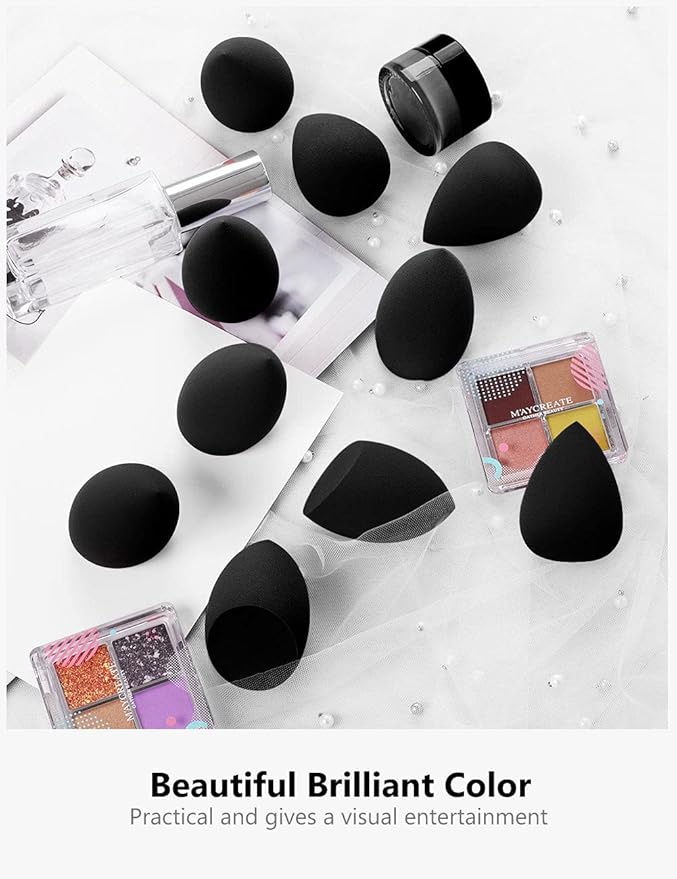 InnoGear Makeup Sponge, 10 Pcs Makeup Sponges Blender Set Beauty Cosmetic Foundation Blending Applicator Puff, Flawless for Liquid Cream Powder (Basic Black)