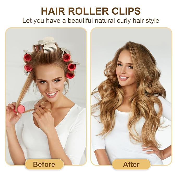 Hot Roller Clips -12PCS Hair Roller Clip - Hair Curler Claw Clip - Replacement Roller Clips for Women Girls Hair Section Styling - Beige
