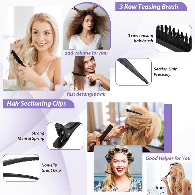 65 PCS Hair Curler Rollers with 5 Sizes Self Grip Hair Rollers for Long Medium Short Thick Fine Thin Hair Bangs Volume, Jumbo Curlers Rollers with Storage Bag Teasing Brush