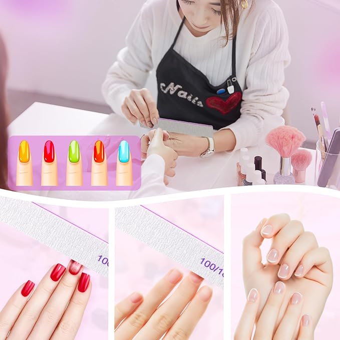 Nail Files (18 Pack), 100/180 Grit Double Sided Emery Boards for Natural & Acrylic Nails, Reusable Manicure for Women & Men, Professional Fingernail Filer & Lima de Uñas for Salon & Home Use