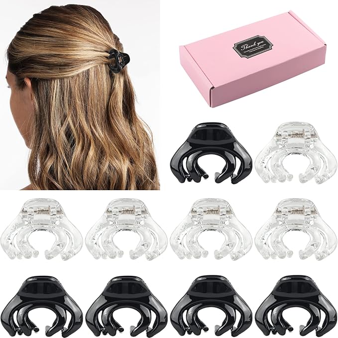 MAORULU Hair Clips for Women Girls Kids, 1.5 Inch Mini Hair Jaw Clips, Tiny Hair Claw Clips for Thin/Medium Thick Hair, Octopus Clip with Gift Box (Black & Clear, 10 Pack)