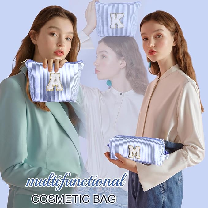 YOOLIFE Valentines Gifts for Teen Girls Kids Initial Makeup Bag | Teen Girl Gift Trendy Stuff | Travel Makeup Bag Toiletry Bags | Gifts for 3 4 5 6 7 8 9 10 11 12 13 Year Old Girl Blue K