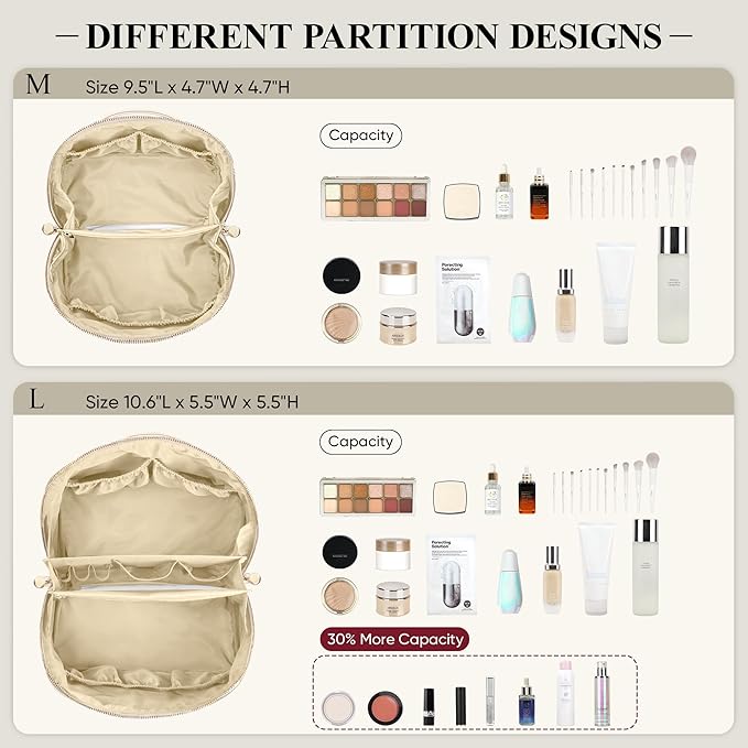 Travel Makeup Bag, Large Capacity Cosmetic Bags for Women, Waterproof Portable Pouch Open Flat Make up Organizer Bag with Dividers and Handle, Toiletry Bag for Essentials