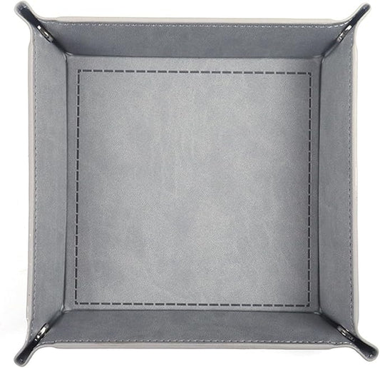 siduater Valet Tray Desktop Storage Organizer - Vegan Leather Catchall Tray Bedside Vanity Tray Nightstand Caddy Holder for Remote Controller, Watch, Keys, Phone, Wallet, Coin, Jewelry - Gray