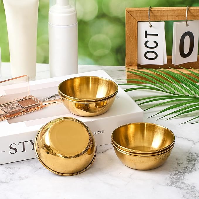 12 Pcs 3.5 In DIY Face Mask Mixing Bowl Stainless Steel Esthetician Facial Mask Bowl Facial Small Mixing Esthetician Supplies for Lady Women Skincare Home Salon Cosmetic Beauty (Gold)
